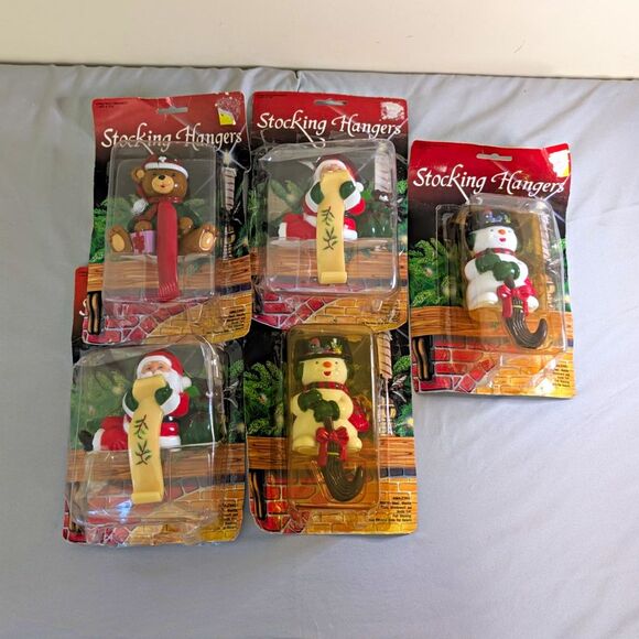 Unbranded Other - Hand Painted Decorative Christmas Stocking Hangers Set of 5 Santa Elf Bear
